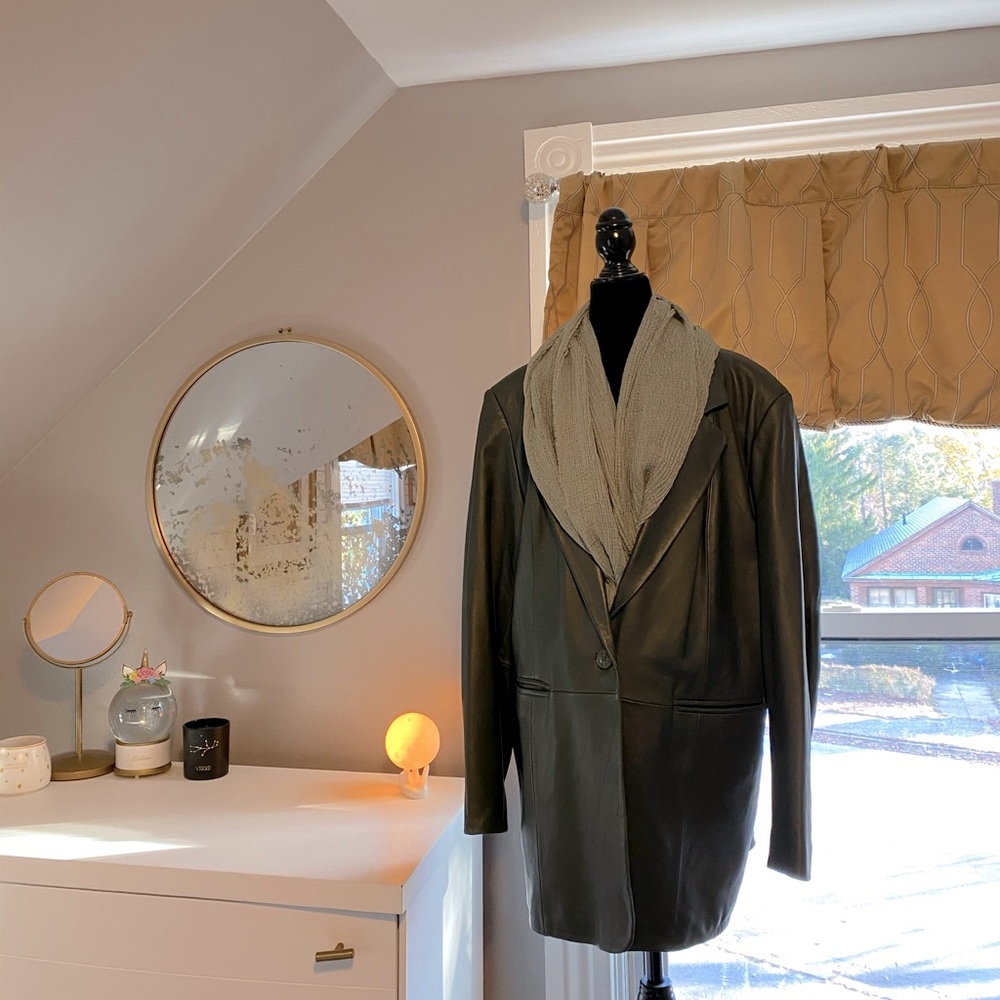 Denim&Co Olive Green Leather Jacket with Knit Collar